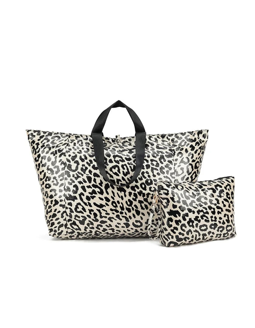 Panter shopper met binnentas beige