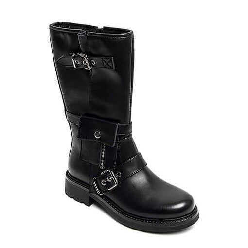 Stoere leatherlook laarzen met leuke details zwart