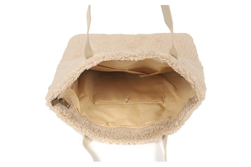 Naturel teddy schoudertas / shopper Benoa