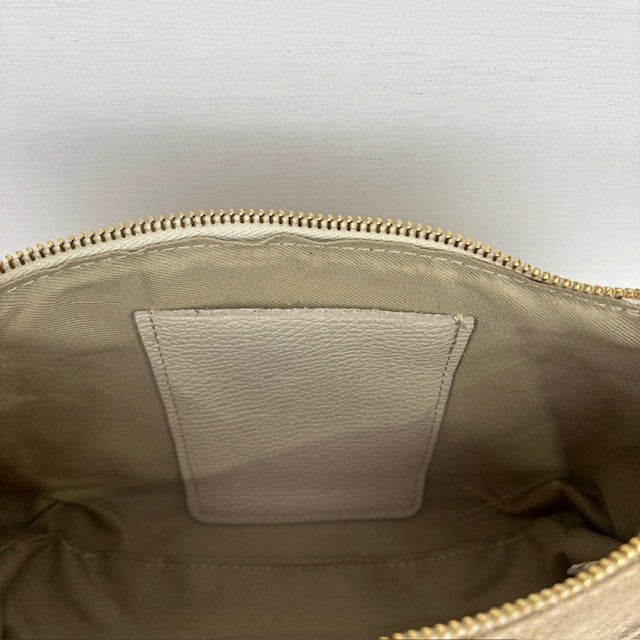 Real leather tasje met franjes beige