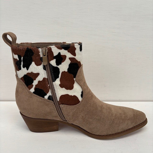 Laag cowboylaarsje taupe koeienprint