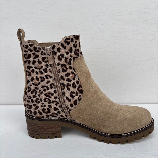 Laag laarsje met taupe panterprint