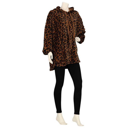 Oversized fleece hoodie leopard bruin