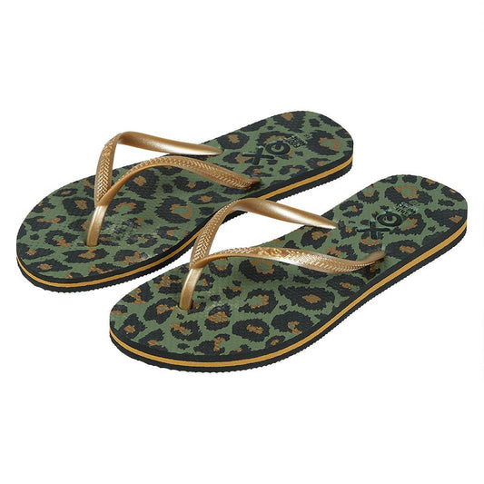 Teenslippers met print leopard groen