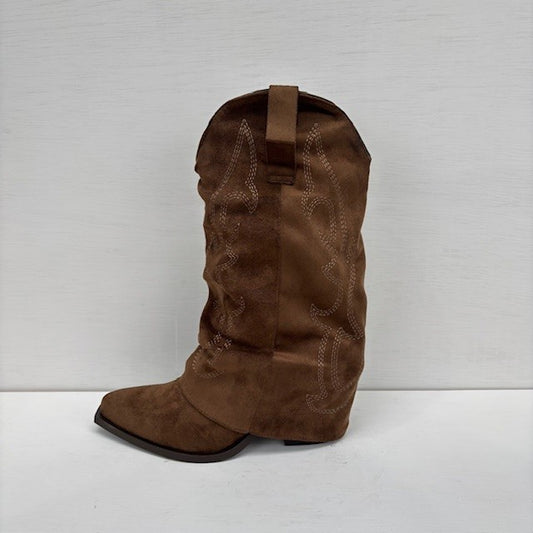Suedine cowboylaarzen met flap bruin