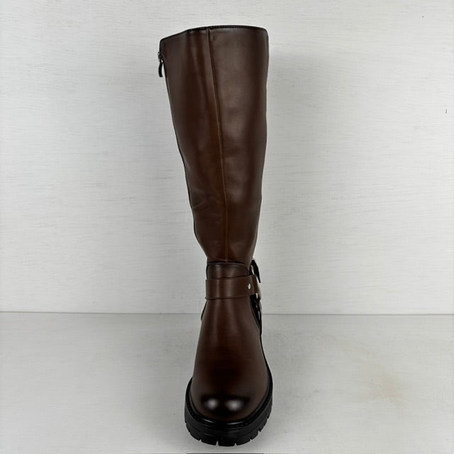 Hoge leatherlook boots met siergespjes bruin