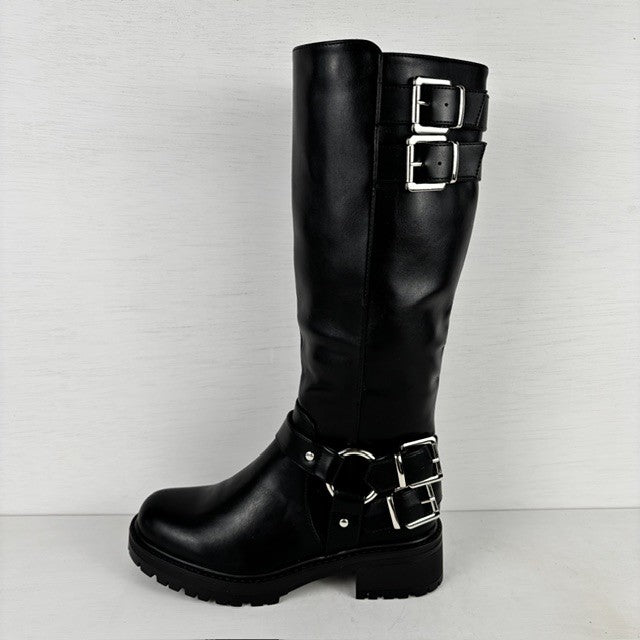 Hoge leatherlook boots met siergespjes zwart