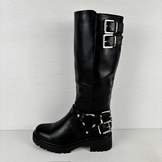 Hoge leatherlook boots met siergespjes zwart