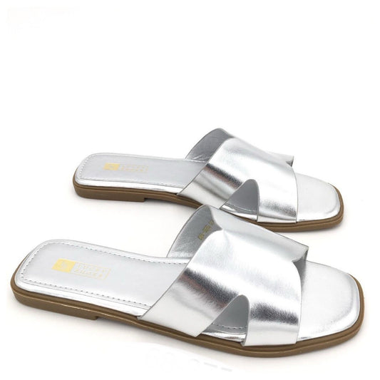 Metallic slippers zilver