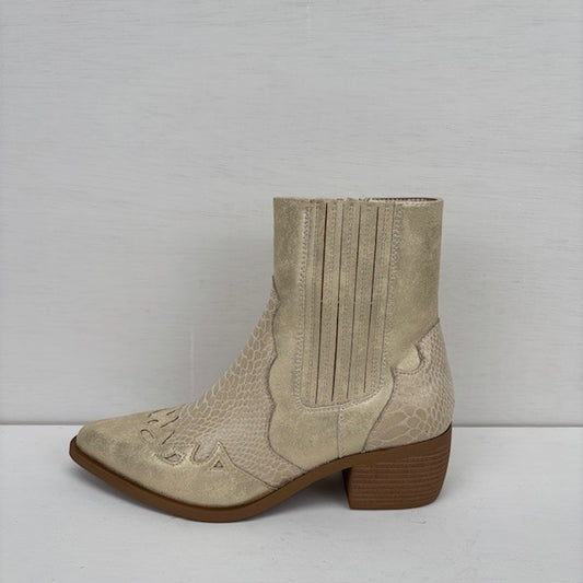 Laag cowboylaarsje met croco details licht goud