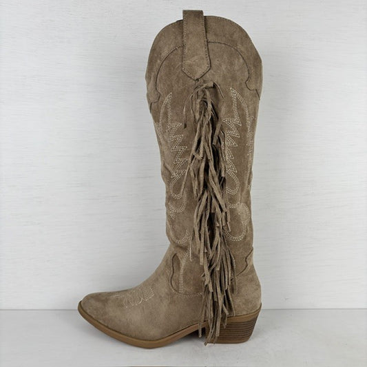 Suèdine cowboylaarzen met franjes en stiksel khaki