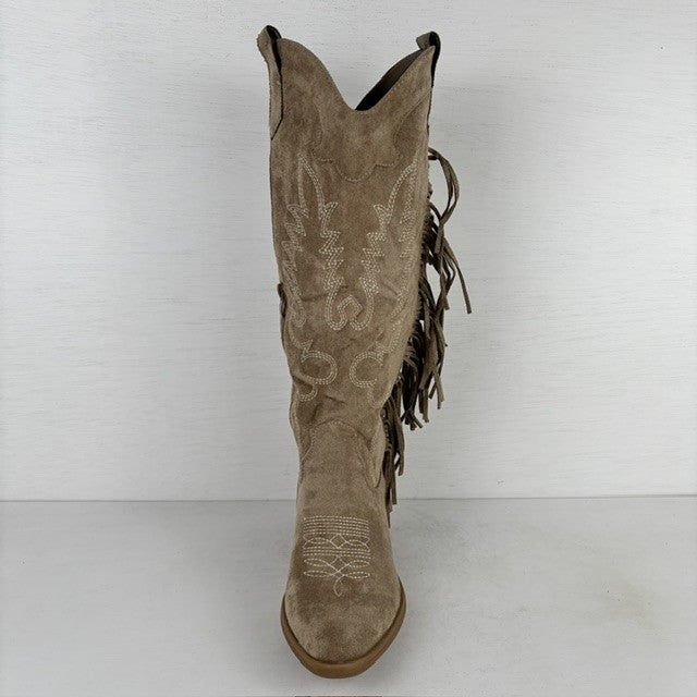 Suèdine cowboylaarzen met franjes en stiksel khaki
