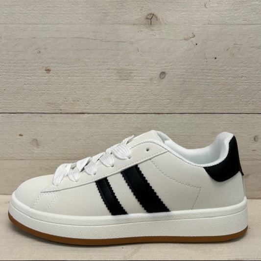 Retro sneaker met witte zool wit zwart