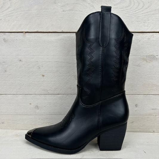 Leatherlook cowboylaarzen met metallic detail zwart