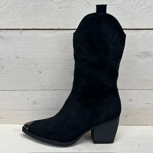 Suèdine cowboylaarzen met metallic detail zwart