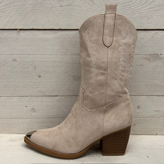 Suèdine cowboylaarzen met metallic detail beige