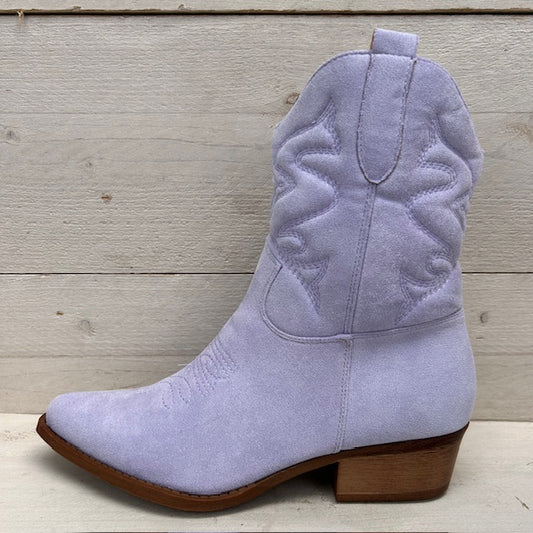 Suèdine cowboylaars met lage hak lila