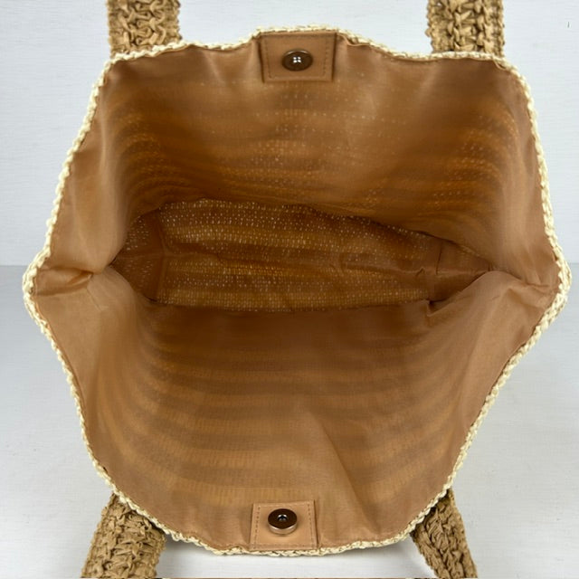 Rieten shopper met strepen khaki