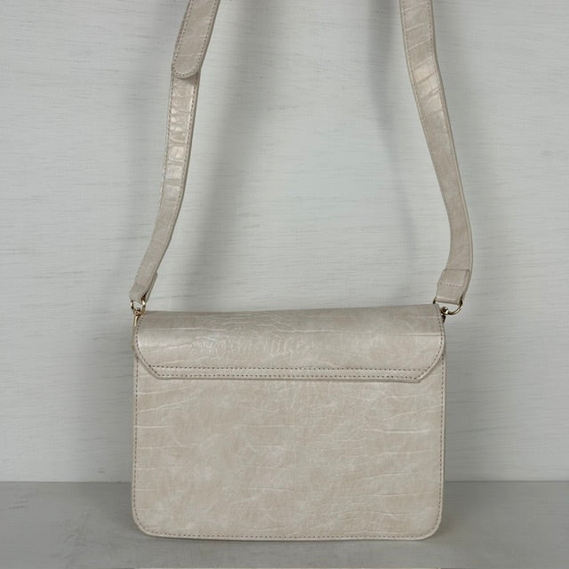 Leuk schoudertasje met crocoprint beige