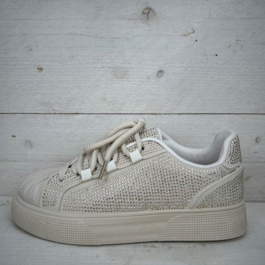 Shiny sneakers met leuke afwerking beige