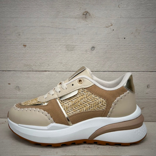 Sportieve sneaker met gevlochten motief taupe