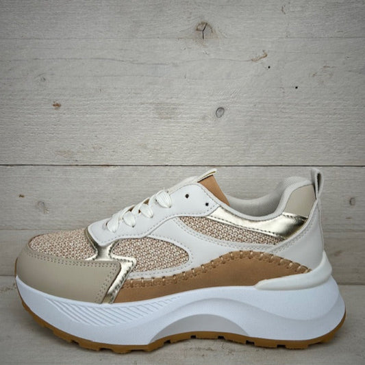 Trendy sneakers met leuke details khaki