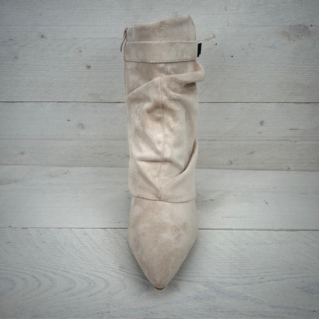 Suèdine cowboylaarsje met flap beige