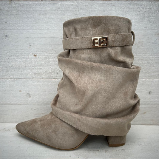 Suèdine cowboylaarsje met flap khaki