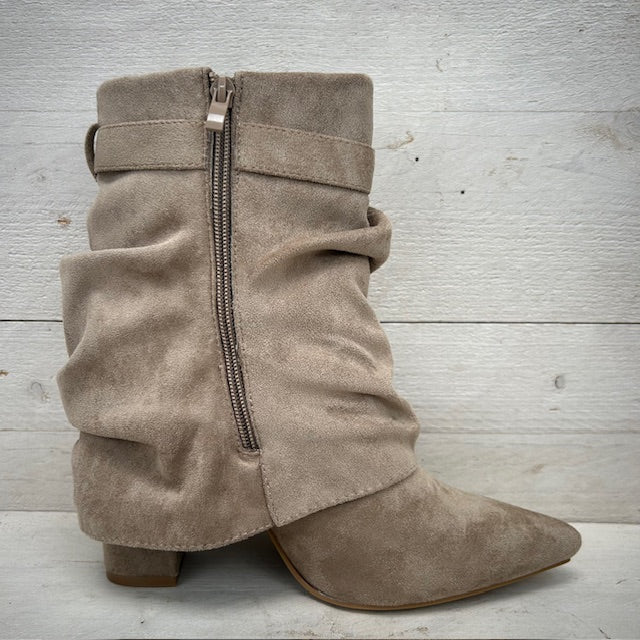 Suèdine cowboylaarsje met flap khaki