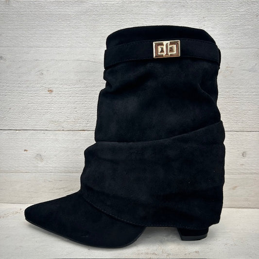 Suèdine cowboylaarsje met flap zwart