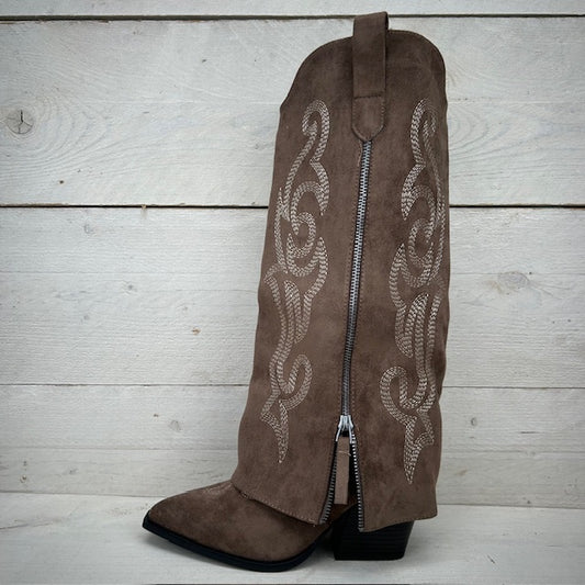 Hoge suèdine cowboylaars met leuke flap khaki