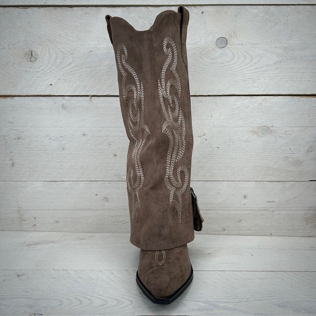 Hoge suèdine cowboylaars met flap khaki