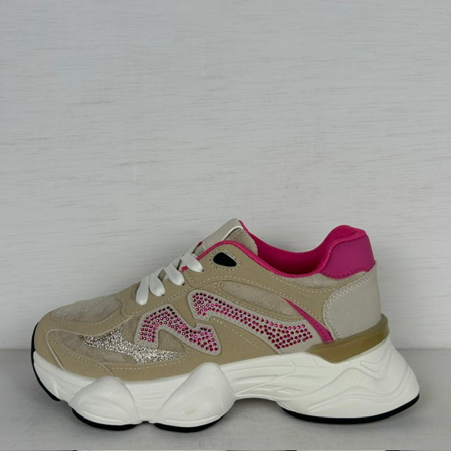 Sportieve sneakers met shiny details roze