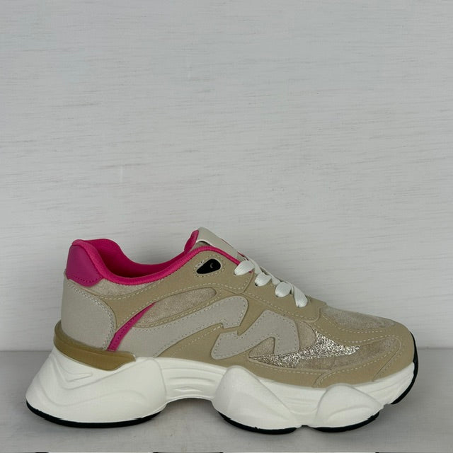 Sportieve sneakers met shiny details roze