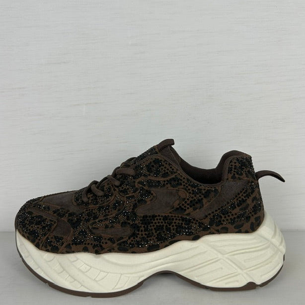 Shiny sneakers met leuke afwerking bruin panter