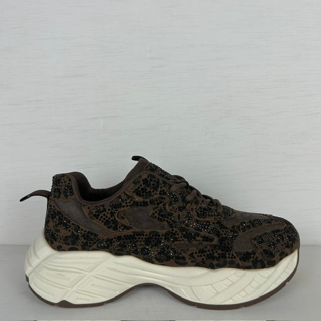 Shiny sneakers met leuke afwerking bruin panter