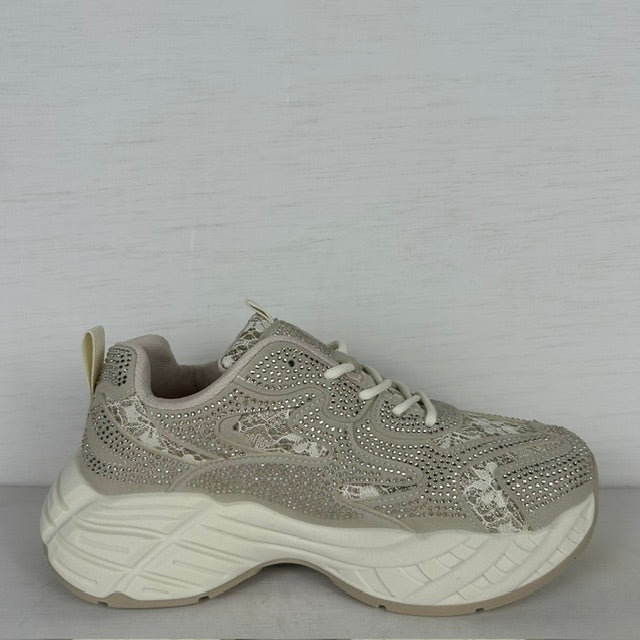 Shiny sneakers met leuke afwerking beige