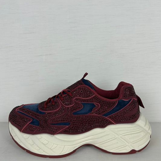 Shiny sneakers met leuke afwerking rood blauw