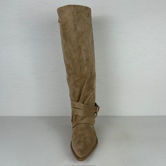 Suèdine cowboylaarzen met flap en gespjes khaki