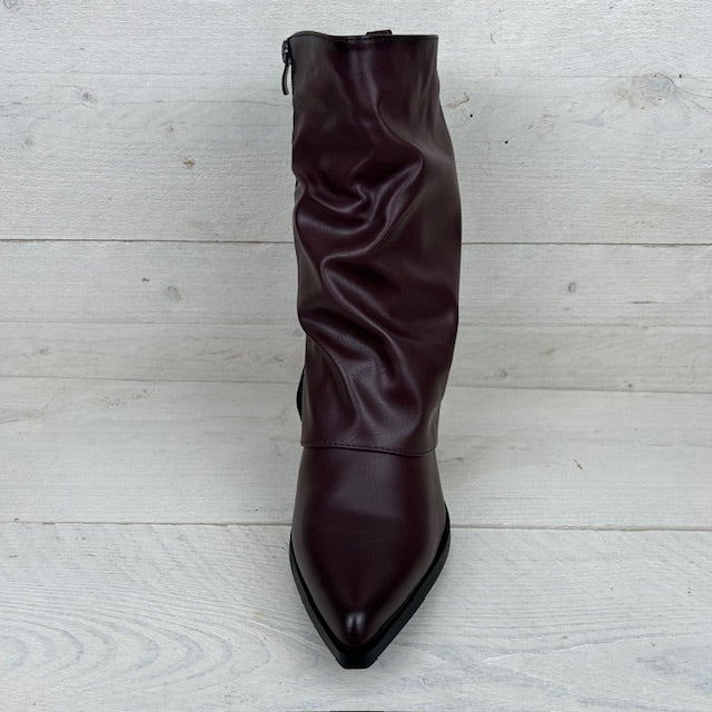 Lage leatherlook cowboylaars met flap rood-bruin