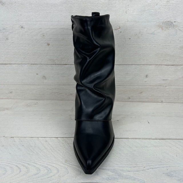 Lage leatherlook cowboylaars met flap zwart