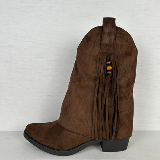 Suèdine cowboylaarzen met flap en franjes bruin