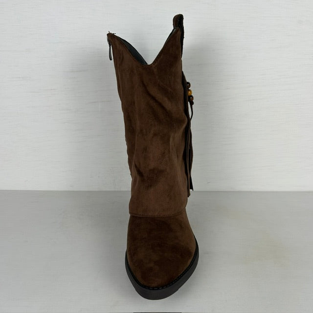 Suèdine cowboylaarzen met flap en franjes bruin