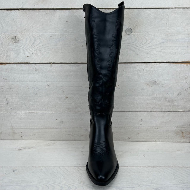 Hoge cowboylaars met fraaie afwerking zwart