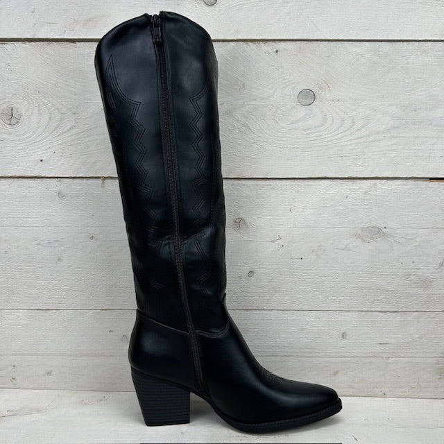 Hoge cowboylaars met fraaie afwerking zwart
