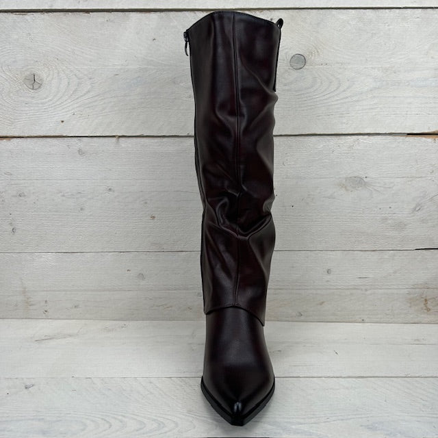Hoge leatherlook cowboylaars met flap rood-bruin