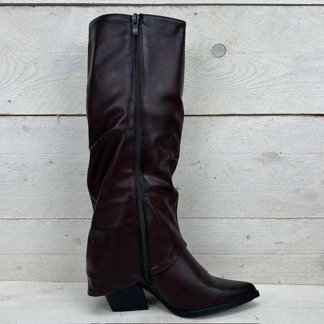 Hoge leatherlook cowboylaars met flap rood-bruin