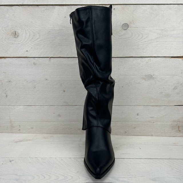 Hoge leatherlook cowboylaars met flap zwart