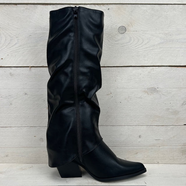 Hoge leatherlook cowboylaars met flap zwart