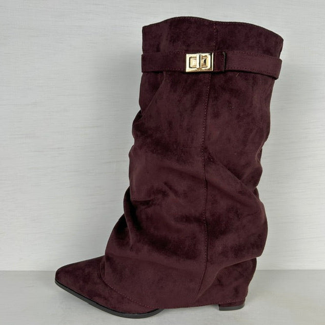 Suèdine cowboylaarzen met flap en bandje rood